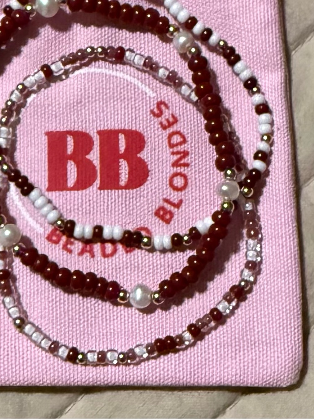 Beaded Blondes maroon bracelets